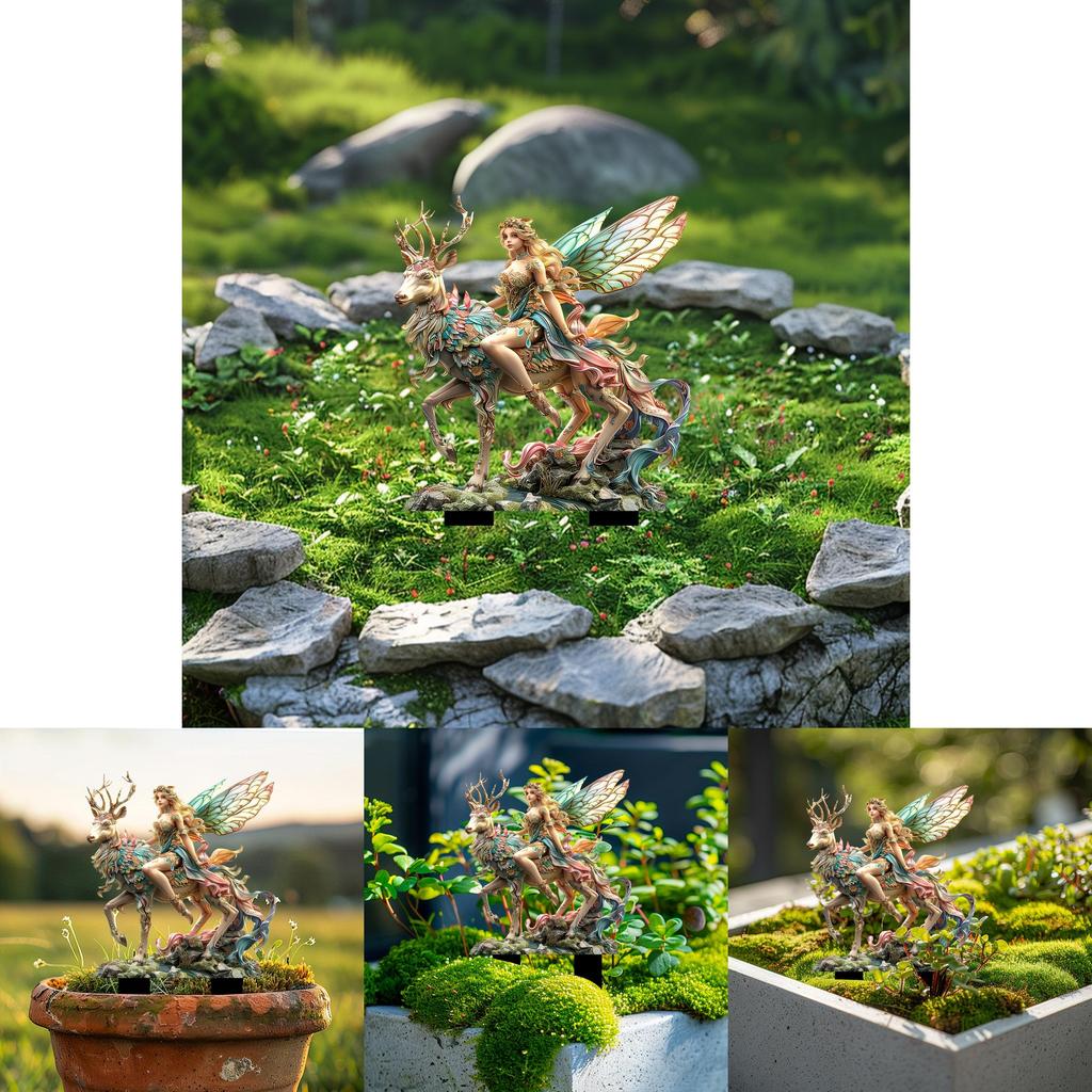 Vibrant Green Magical Deer And Forest Fairy Garden Acrylic Stake Sign Perfect For Unique Gifting
