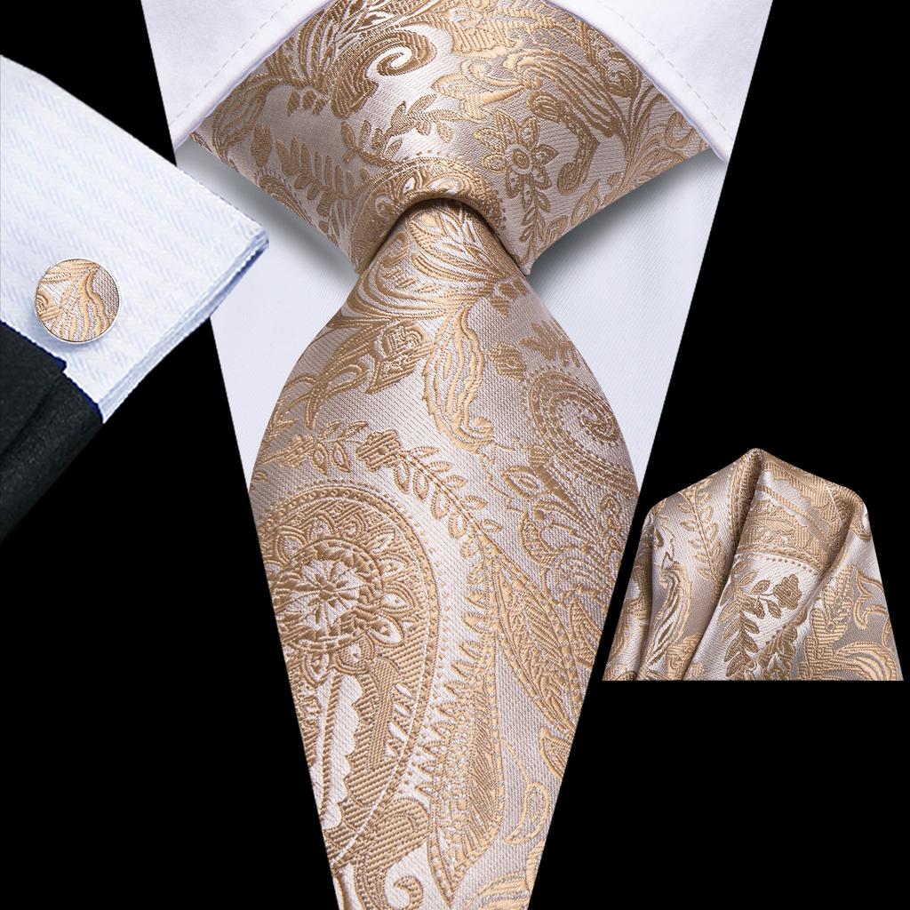 Extra Long Tie Set for Men, 3-Piece Wedding Accessories with Cufflinks & Pocket Handkerchief, Striped/Floral Design