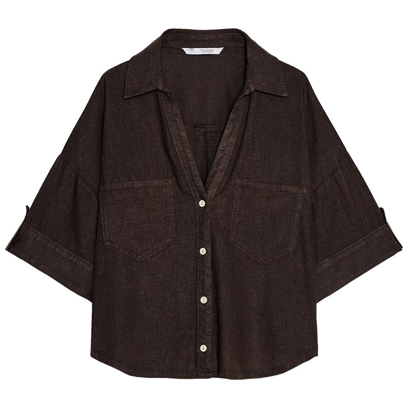 

Zaprha 2025 New Arrival French Style Temperament Linen Blended Lapel T-shirt Shory Style Casual Shirt Female 2187813 Brown XS