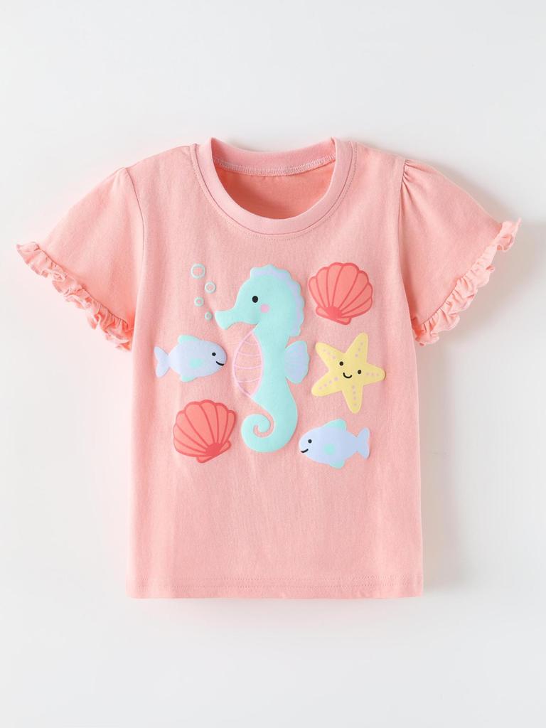 Summer 2026 Girls' Animal Print Short-Sleeve T-Shirt - European and American Fashion, Round Neck Children's Tee