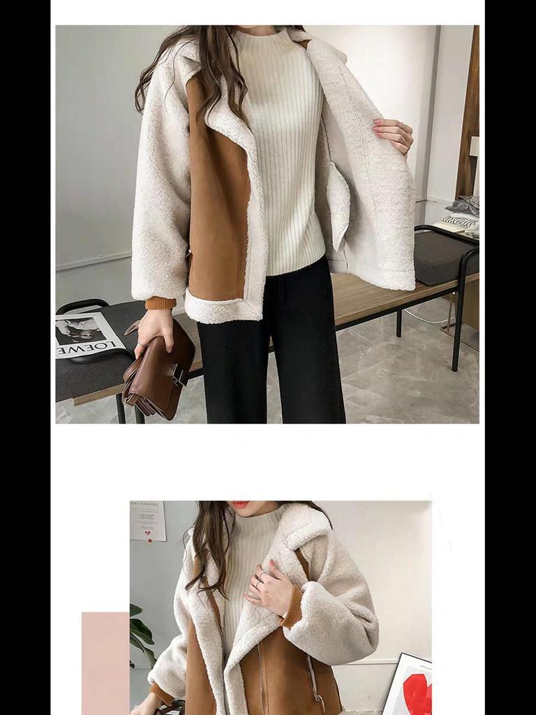 2024 Stylish Thick Lambskin Fur Coat - Versatile, Loose-Fit Deerskin Motorcycle Jacket