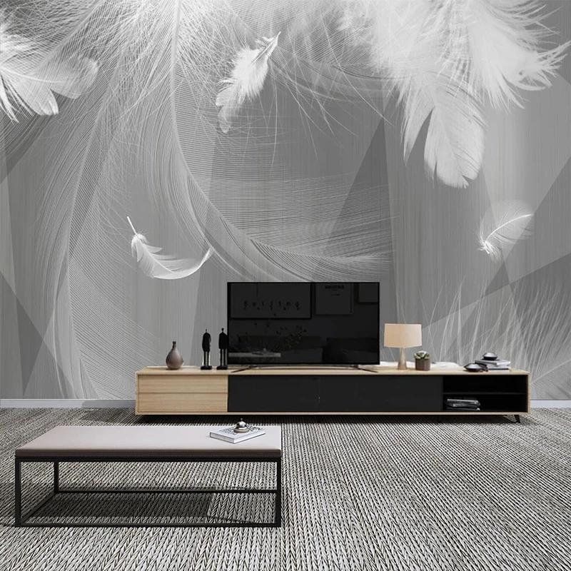 Wallpaper Black White Gray 3d Geometric White Feather Art Mural Modern Living Room Bedroom Wall Papers Home Decor