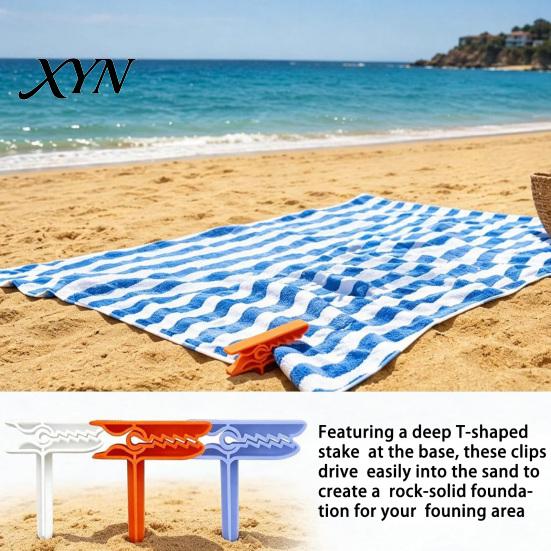 Blanket Sand Spikes 4Pcs Beach Towel Fixing Clip Stake, Windproof Outdoor Picnic Stake Spikes, Portable Holder Mat Clamps Clips