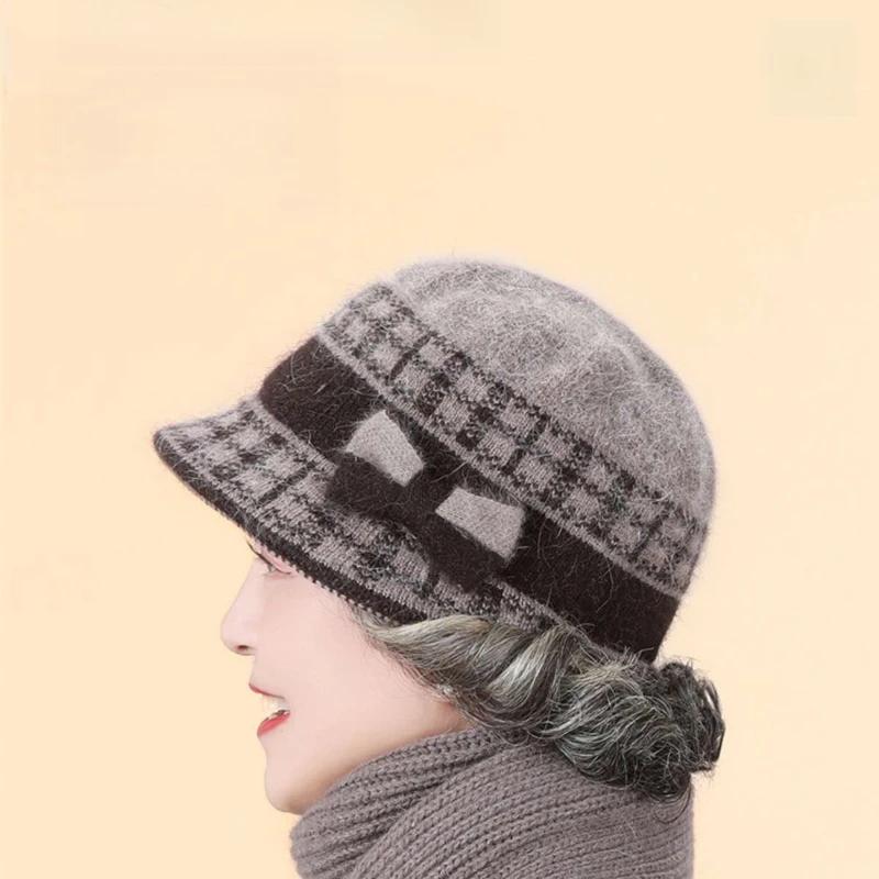 Women Dome Bow Bucket Cap for Women Winter Warm Windproof Beret Fashion Elegant Mother's Top Hat
