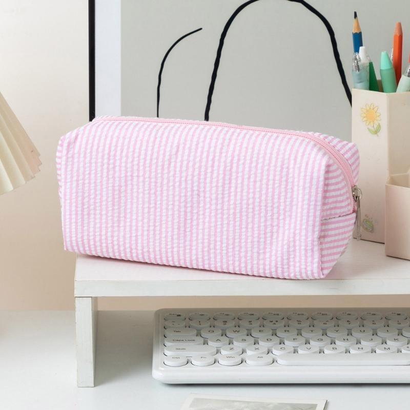 Multiunction Striped Pencil Case Water Resistant Polyester Pen Pouches Travel Cosmetics Bag For School Office Supplies