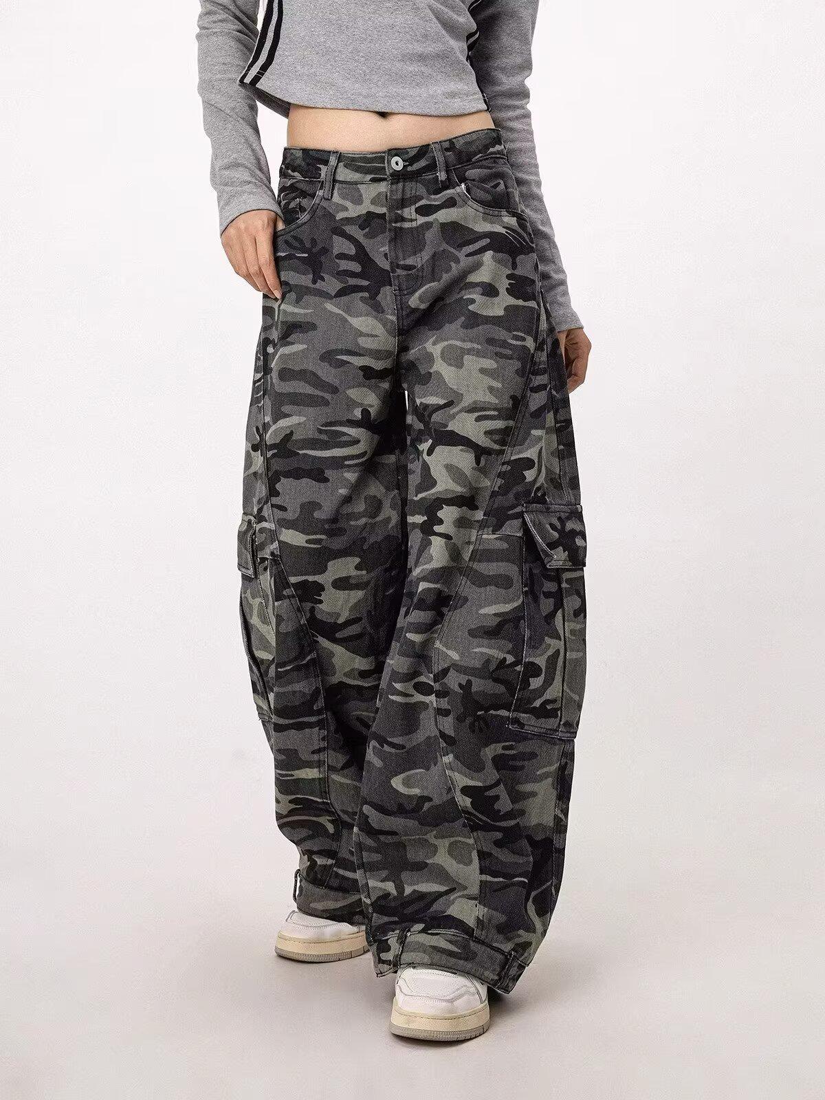 

Autumn Women Jeans High Waist Vintage 2000s Straight Baggy Denim Pants Hip Hop American Wide Leg Denim Trouser XXL темно-зелений колір