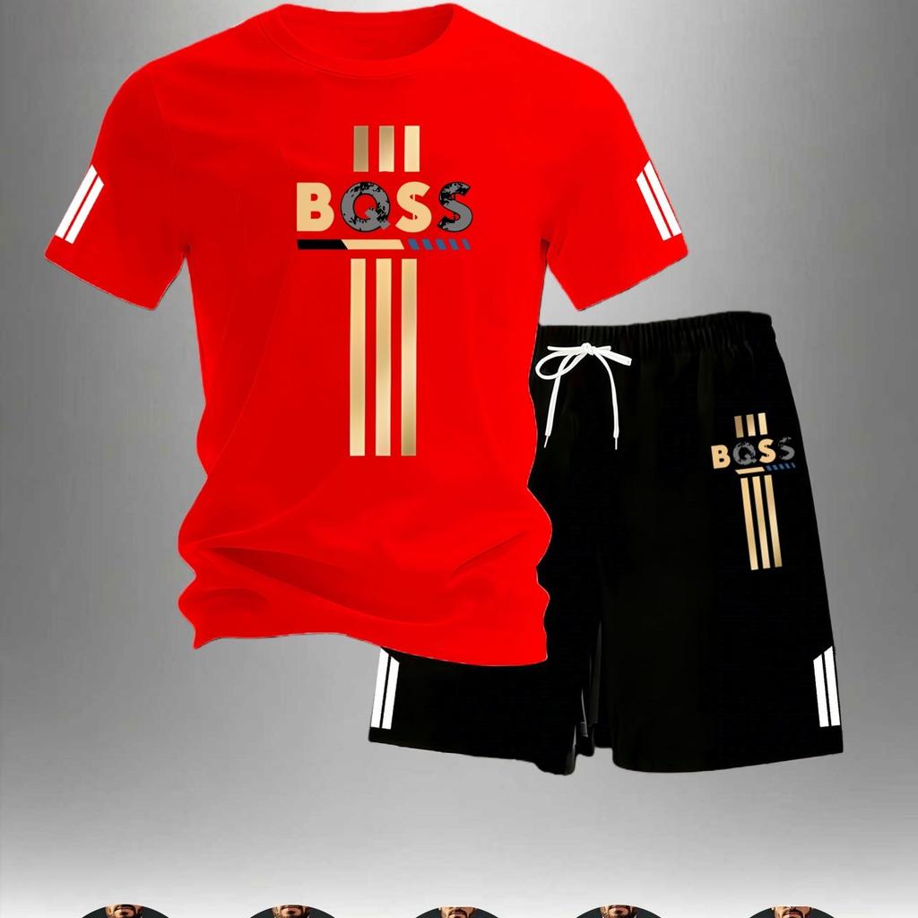 Men's Golden Striped Printed Breathable Suit Cool and Not Sweaty In Summer Casual Sports Suit