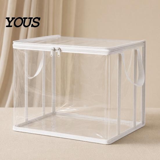 Student Textbooks Organizer Clothes Storage Bag, with Lid And Handles, Large Capacity Dustproof Toy Bag Organizer, Transparent PVC Container for Book