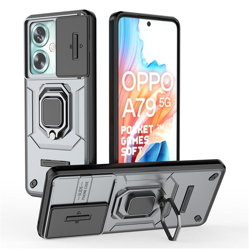 

Для Oppo A79 A2 A3 Pro Energy 5G Battle Bear Slide Push Window TPU + PC противоударный металлический чехол с магнитной адсорбцией для автомобиля A3 Energy серый