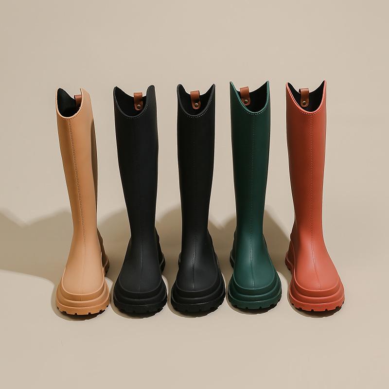 New rain shoes women's fashion tall tube waterproof non-slip velvet warm versatile work shoes Korean version