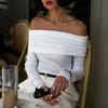 Elegant One-shoulder Long-sleeved T-shirt for Women 2025 Autumn and Winter
