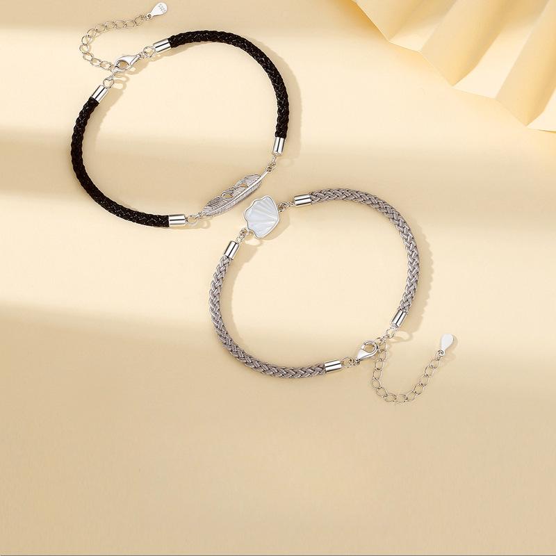 Feather You A Shell Couple Bracelet A Pair of Boys and Girls Design Sense Niche Hand Rope Birthday Gift