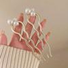 Chinese Style Faux Pearl Wave U-shaped Hairpin, Metal Golden Hair Stick, Bun Headwear