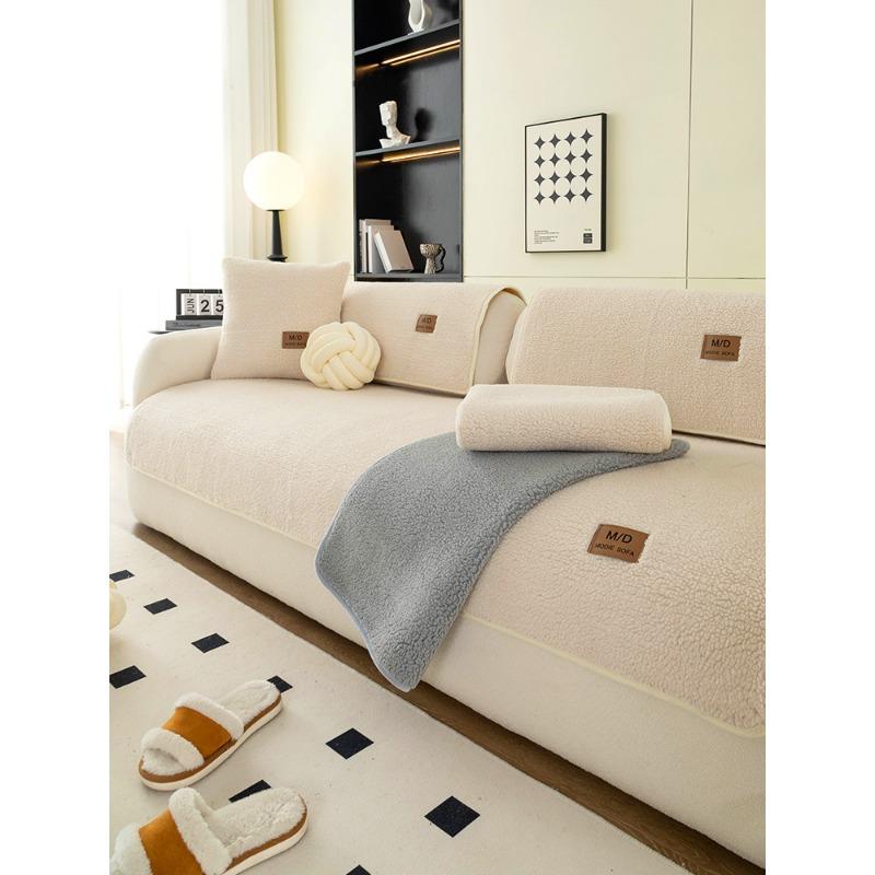 Plush Sofa Cushion Autumn Winter Thick Warm Cushion High-Grade Non-Slip Leather Sofa Special Cover Cover