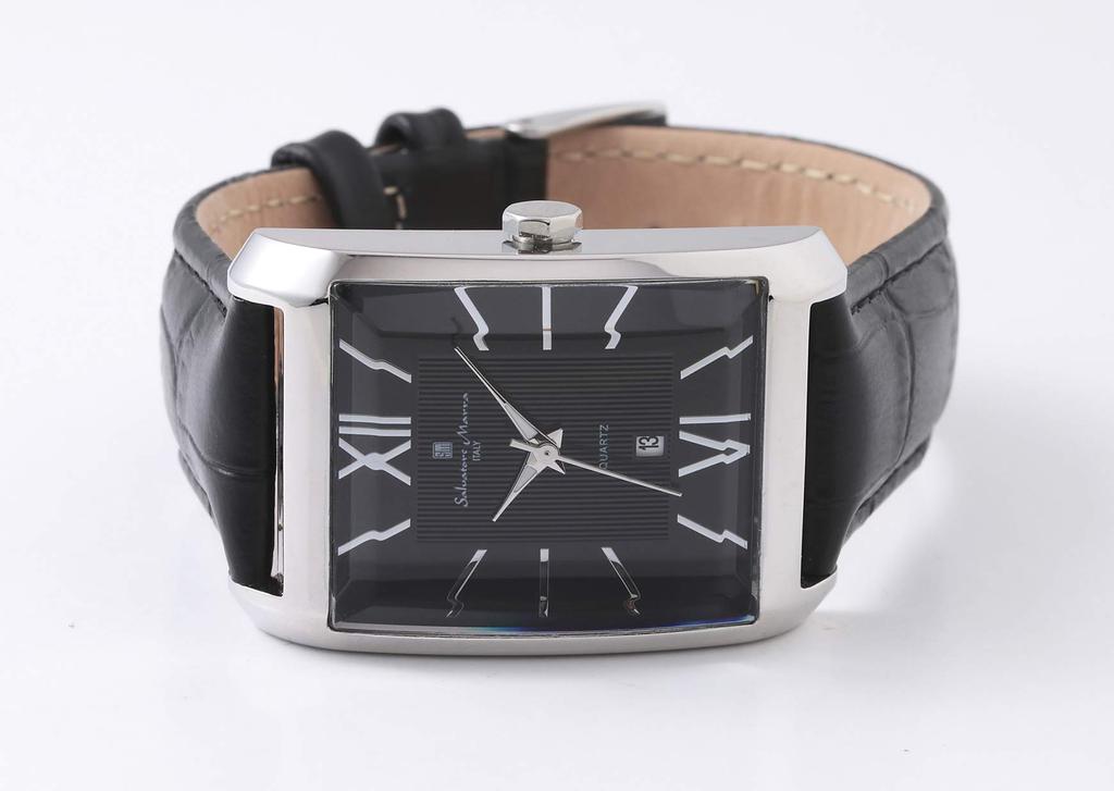 [Salvatore Marra] Men's and Women's Watch Stainless Steel Black Cut Glass Analog Quartz Business Casual Cross Included SSBK
