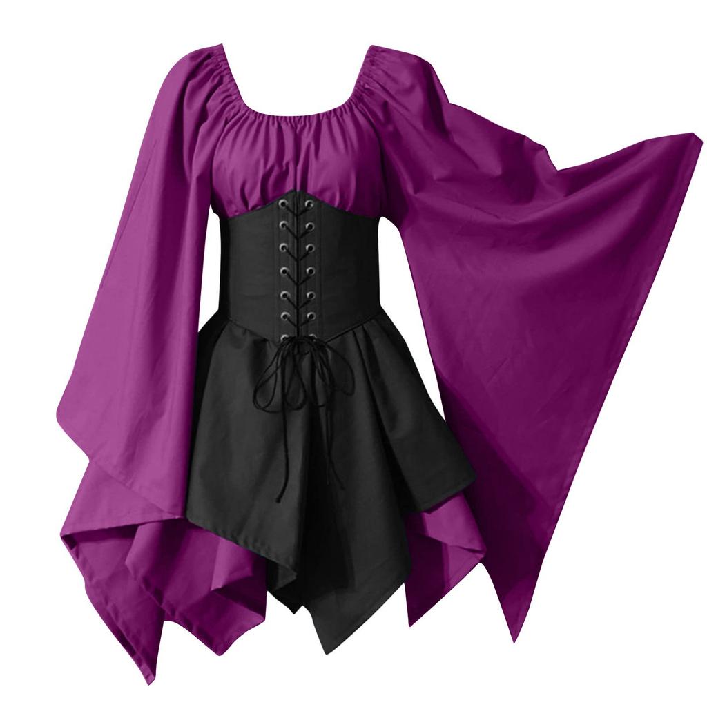 Women Fashion Long Sleeve Vintage Dress Cosplay Party Evening Night Formal Dress