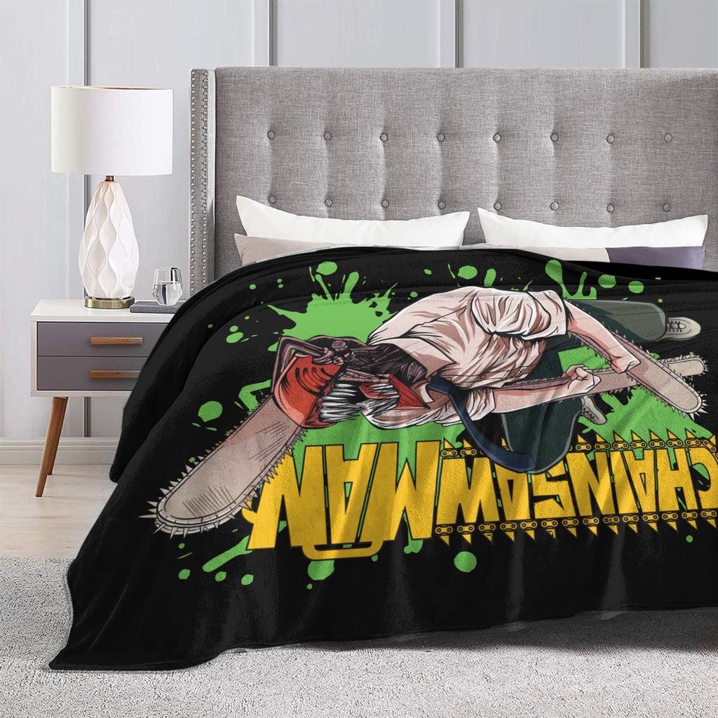Chainsaw Man Manga Anime Art Blankets Velvet Spring/Autumn Denji Makima Portable Super Warm Throw Blanket for Home Couch Quilt