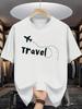 Minimal Graphic T Shirt For Unisex Travel Text Airplane Flight Path Crew Neck Tee Holiday Simple Print Casual Daily Outfit Tops