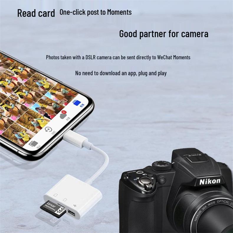 Cititor de carduri OTG 3-în-1 compatibil pentru dispozitive Apple, Huawei, Android Type-C - Stick USB, SD, Adaptor pentru tastatură