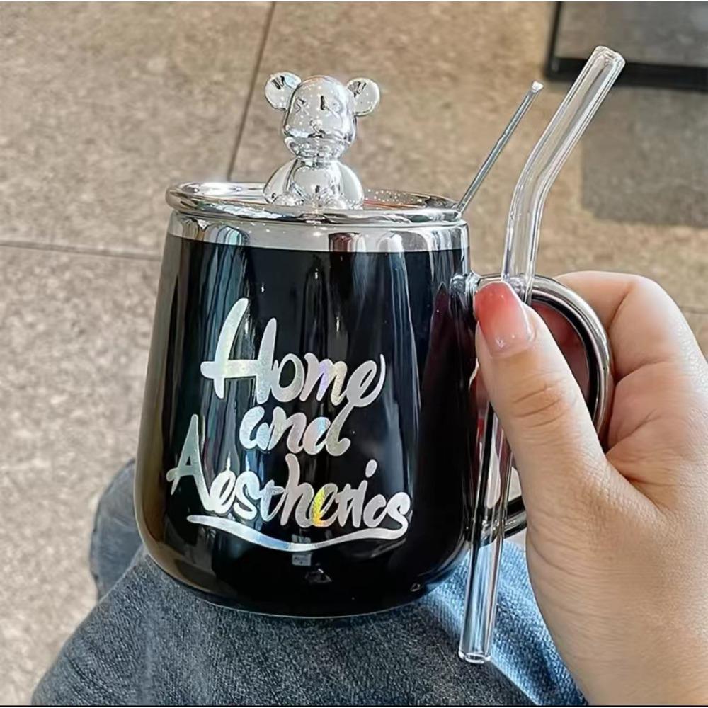 Tasse mit Deckel Löffel Keramiktasse Damen und Herren Zuhause hochwertig Büro Frühstück Kaffee Paar Wasserbecher Paar