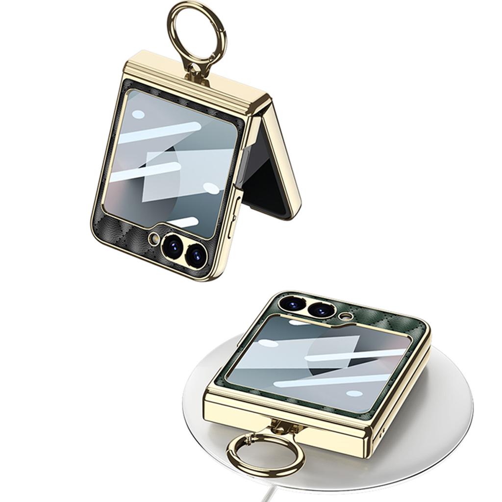 Samsung ZFlip6 Small Fragrance Diamond Plated Plain Leather Magnetic Hinge Rotating Shaft Full Inclusive Folding Screen Mobile Phone Case