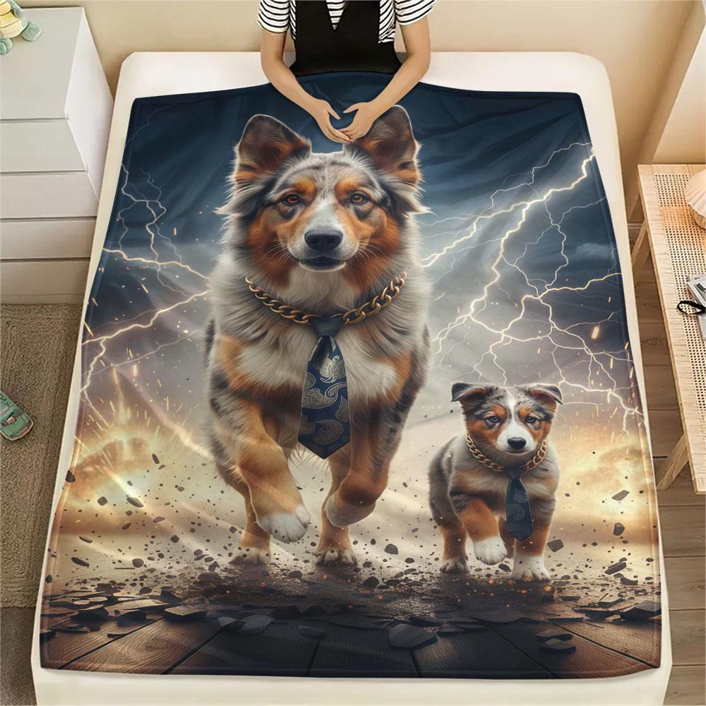 1Pc LightningPuppy Print Flannel Blanket, High quality Comfortable for All Seasons, Home Decor, Warmth and Comfort, Perfect for Christmas Gifts