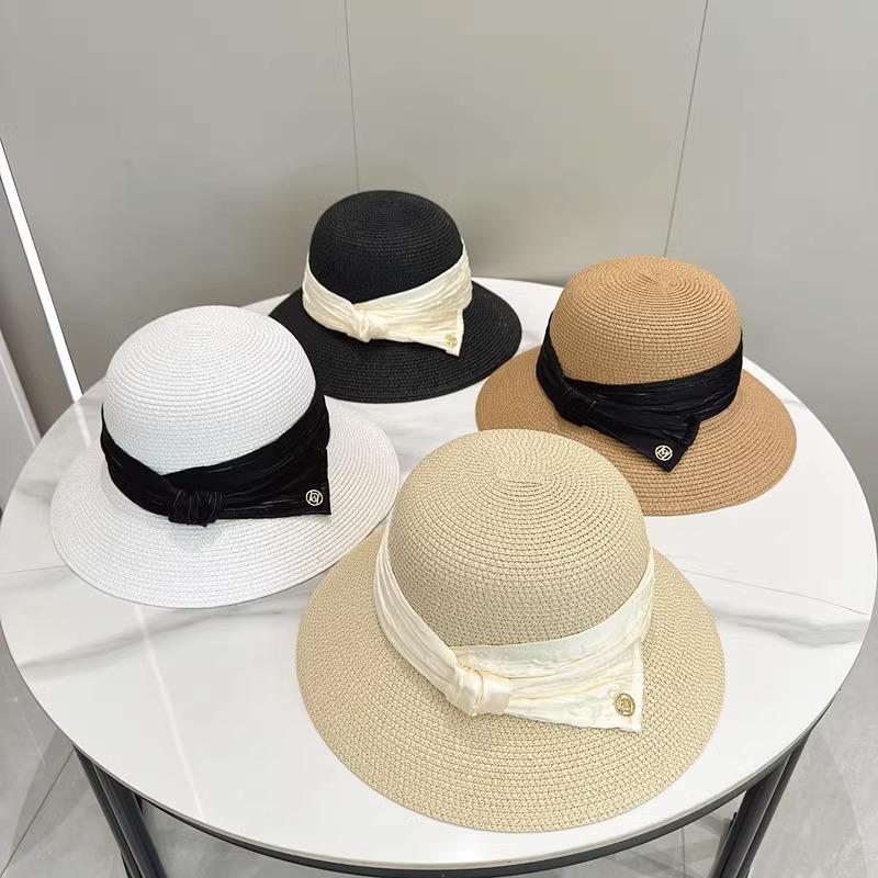 Hepburn Style Elegant Dome Bucket Hat Women's Summer Sunshade Sun Hat Straw Top Hat Fashion Straw Hat