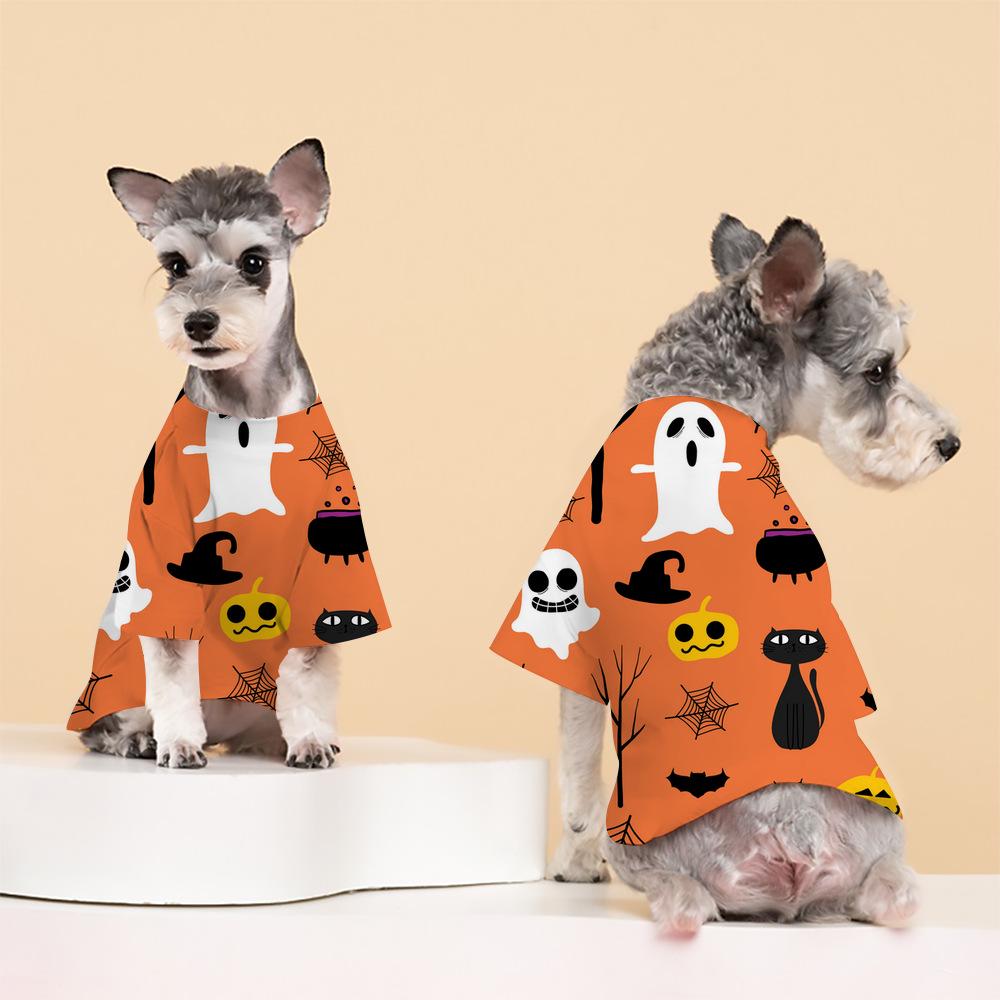 Cross-border Halloween Print Pet T-shirt for Small/Medium Dogs & Cats - Spring/Autumn Two-legged Casual Wear
