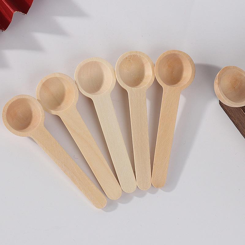 2PCS Mini Wooden Spoons Kitchen Spice Spoon Small Short Condiment Spoons