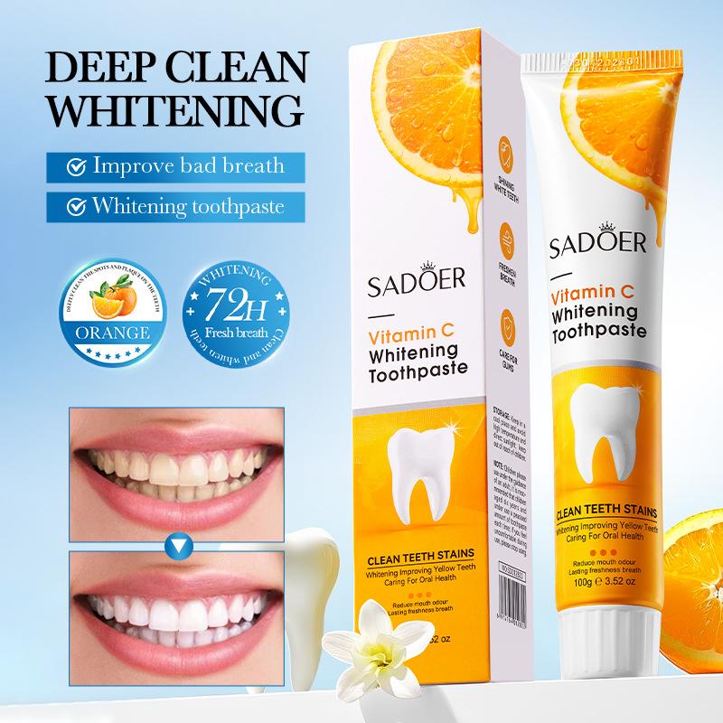 

Vitamin C whitening toothpaste freshens breath and whitens teeth. 100g