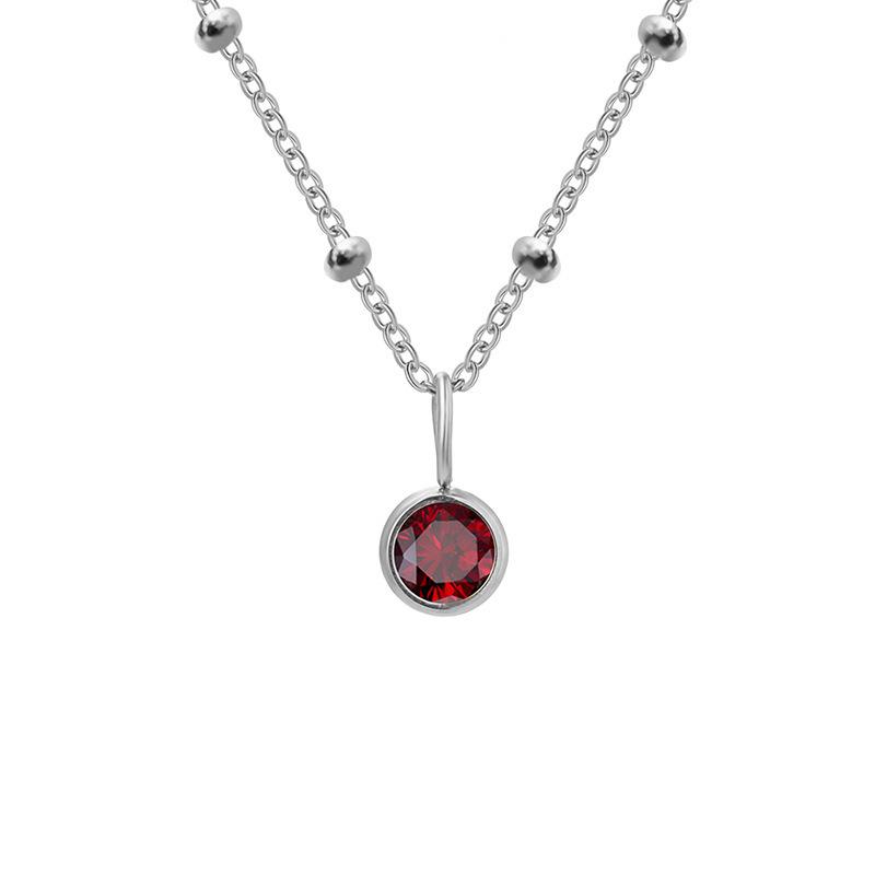 Stainless Steel Vacuum-Plated Birthstone Rhinestone Necklace for Women - Fashionable European & American Style