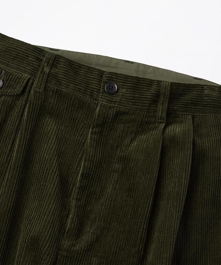OUTSTANDING High Density Corduroy Double Pleated Pants_D.Olive