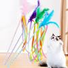 Cat Toys Feather Interactive Cat Toy Tassel Cats Teaser Feather Tassel Kitten Toys with Bell Long Handle Cats Toy Pet Supplies
