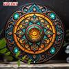 D Flaches Metallschild Mandala Blume Türkis Gold Orientalisch Rund Wandkunst Metallposter für Heimdekoration Ästhetisches Geschenk