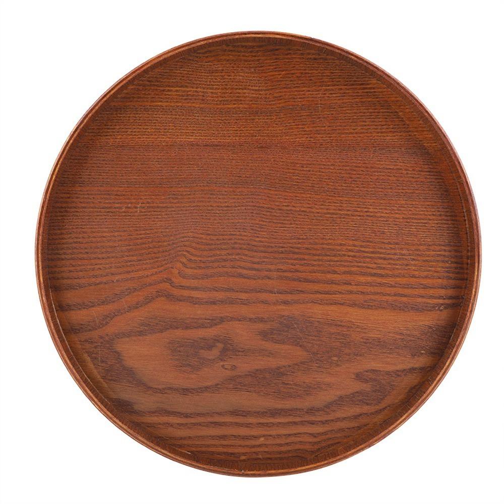Round Shape Wooden Plate Brown Tea Tray Coffee Serving Wood Serving Tray  Home Kitchen