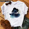 Mountain Print T-shirt Casual Harajuku T-shirt Beautiful Mountain Print Men's and Women's Trend Short Sleeve Summer polyester