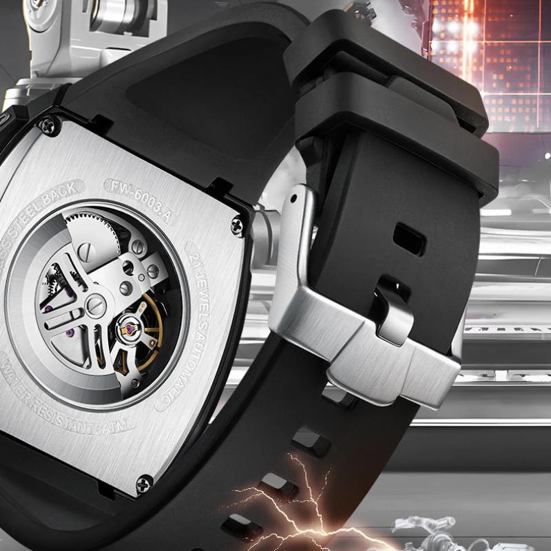 Mark Fairwhale 6003 Automatic Movement Mens Watch New Tonneau Light Case Luminous Waterproof Mechanical Watches for Men Gift BOX