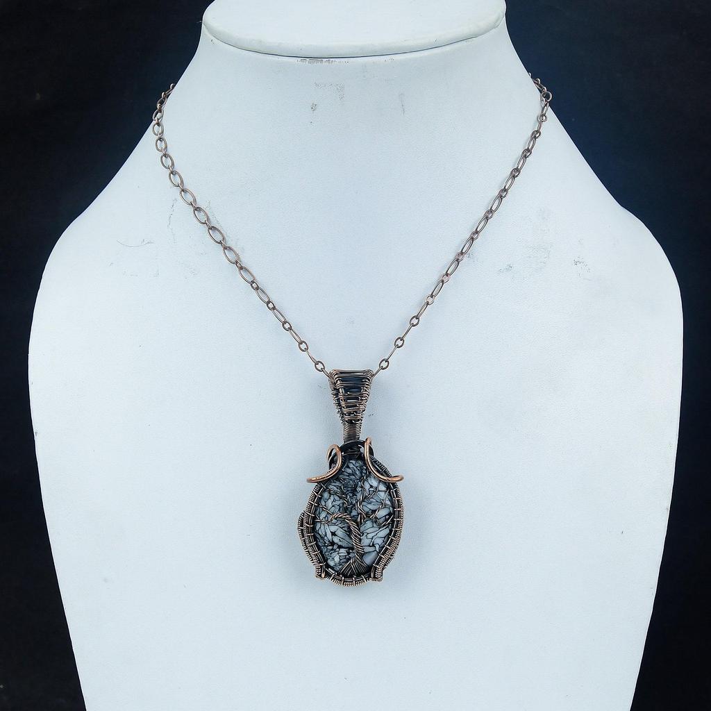 Pinolith 999 Copper Wire Wrapped Pendant, Handmade Gemstone Pendant , Gift For Mom Antique Jewelry