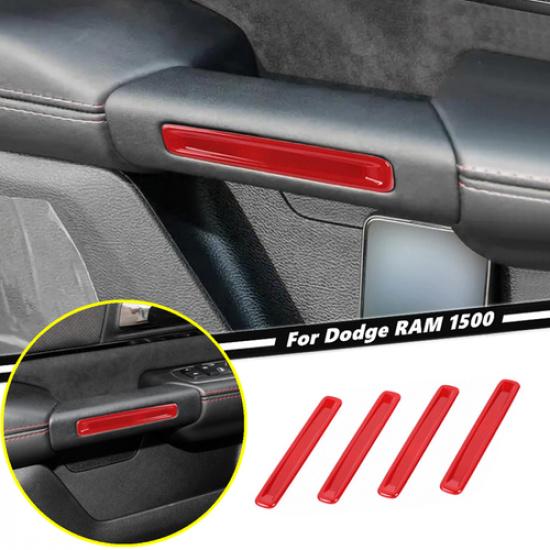 For Dodge Ram 1500 -2026 ABS Red Interior Inner Door Handle Cover Trim 4PCS