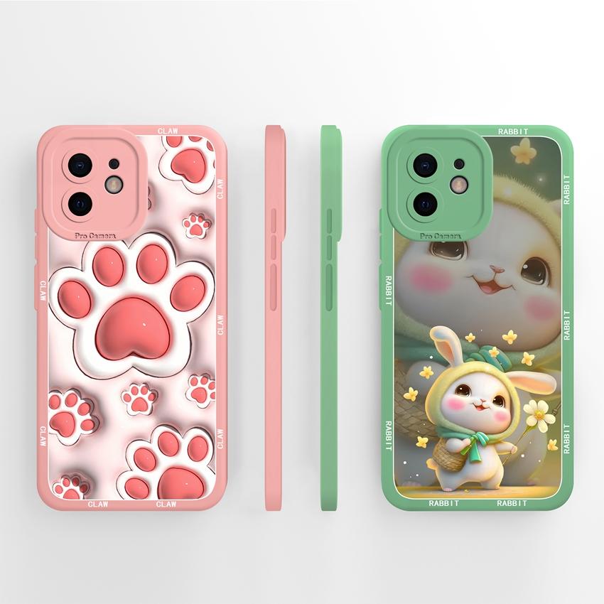 עבור אייפון 12 11 XR 6 7 8 פלוס מיני פרו מקס תיקי טלפון דפוס ארנבת קטיפה חמודה הגנה עמידה לאבק מסיליקון נוזלי כיסוי אחורי רך עבור כיסוי לאייפון