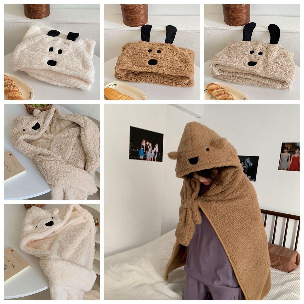 Soft Bear Hooded Blanket Fleece Material Blanket Shawl Winter Wearable Blanket  Living Room