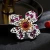 Light Luxury High-end Diamond-encrusted Red Corundum Four-petaled Flower Brooch, Exquisite Fashion Suit, Flower Pin, Brooch Accessories