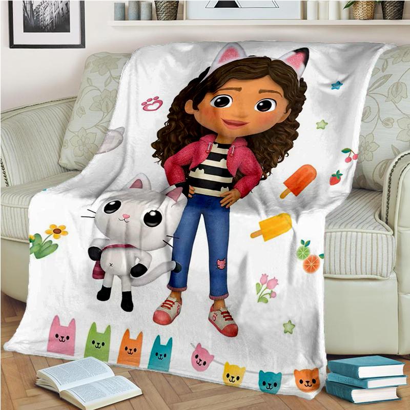 3D Kawaii Gabbys Dollhouse Cartoon Girl Gift Blanket,Soft Throw Blanket for Home Bedroom Bed Sofa Travel Picnic Cover Kids