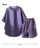 Purple Teen Summer Casual Loose Fit Short Sleeve and Shorts Set