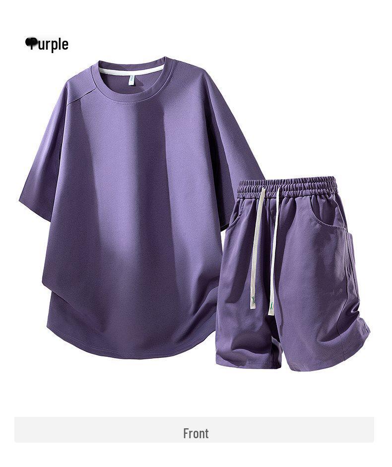 Purple Teen Summer Casual Loose Fit Short Sleeve and Shorts Set
