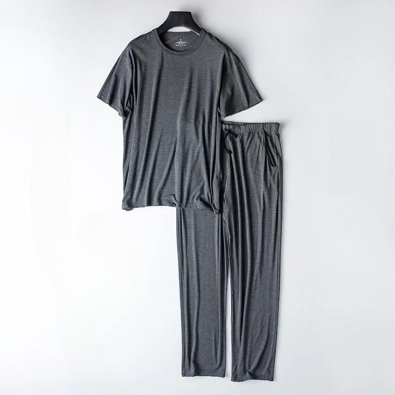 Mens Spring and Summer Updated Modal Pajamas Two-piece Short-sleeved Trousers Thin Large Size Comfortable Fit Athletic Home Wear Suit Sleepwear