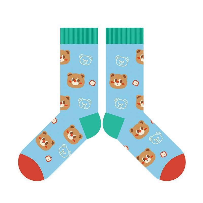 Cute Striped Apple Teddy Bear Mid-calf Cotton Socks - Pile-style Winter/spring Children's Cartoon Sports Socks