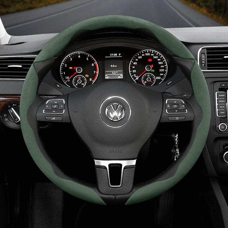 Suitable for Volkswagen Anti-Slip Buckle Segmented Suede Steering Wheel Cover Suitable for Polo Golf 5 6 7 Gol Cc Passat B6 B8 Jetta Scirocco T4