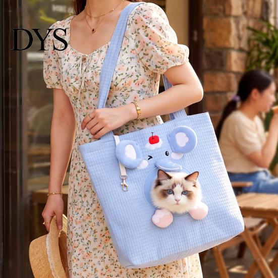 Lightweight Pet Tote for Daily Commute Portable Cat Carrier Purse, Breathable Bag with Adjustable Head Ventilated Polyester Pets Hole, Canvas