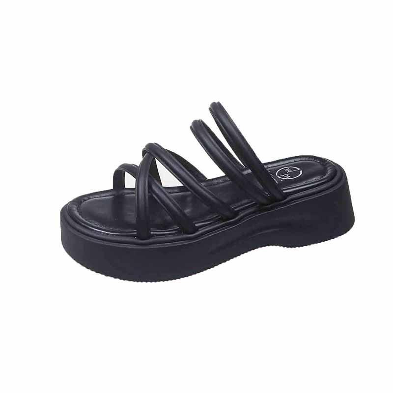 Fashion Soft Sole Platform Sandals New Summer Round Toe Open Cross Strap Comfortable Platform Anti-Slide Heel Slippers